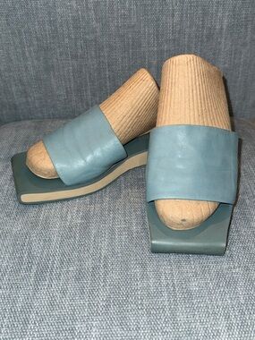 Calvin Klein Blue Leather Slide Mules